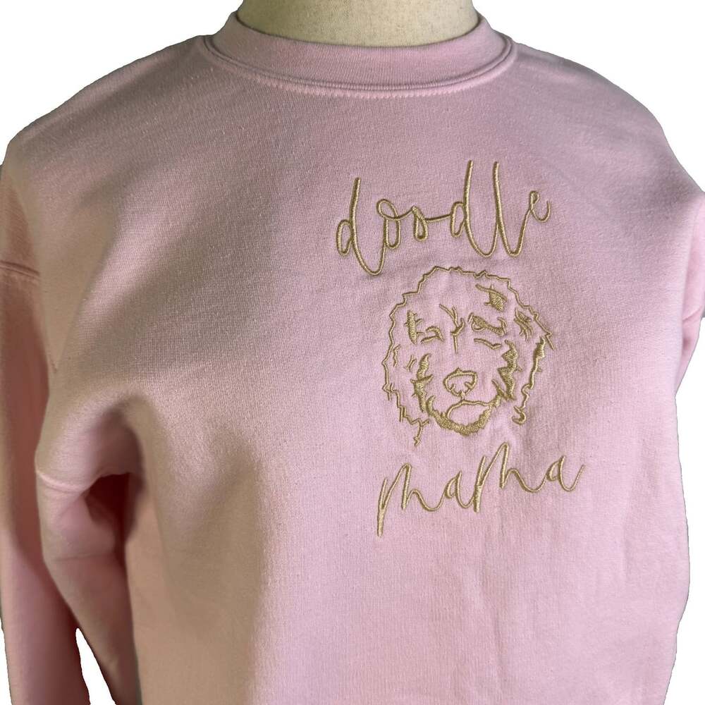 Doodle Mama Sweatshirt Embroidered Pink Gold Goldendoodle Labradoodle Sz Large